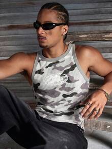 AXEPEAK Camiseta de tirantes de tela de gofre con estampado de camuflaje, de moda casual deportiva de verano para hombres, adecuada para el uso diario - Multicolor - Ver 4