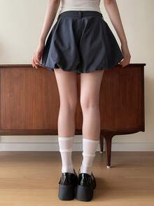 DAZY Quần short denim nữ dáng phồng, buộc dây, kiểu dáng thường ngày, mang đến vẻ trẻ trung. - Xám - Xem 2