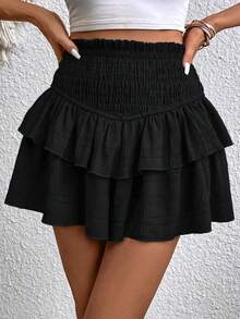 SHEIN LUNE Paperbag Waist Ruffle Trim Skort - Black - View 4