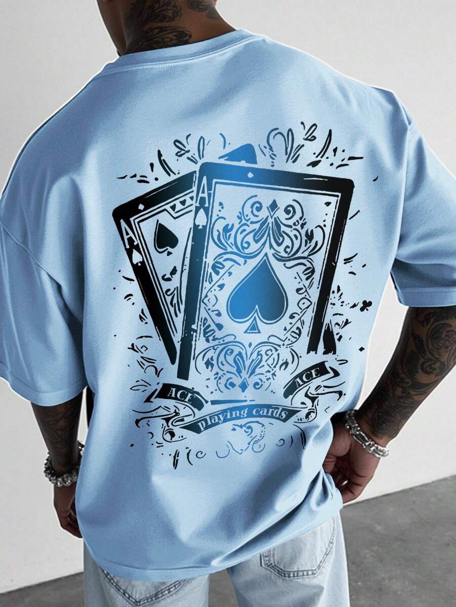 Manfinity LEGND Kaos Lengan Pendek Kasual Pria dengan Motif Cetak untuk Musim Panas dan Liburan - Baby Blue - View 1