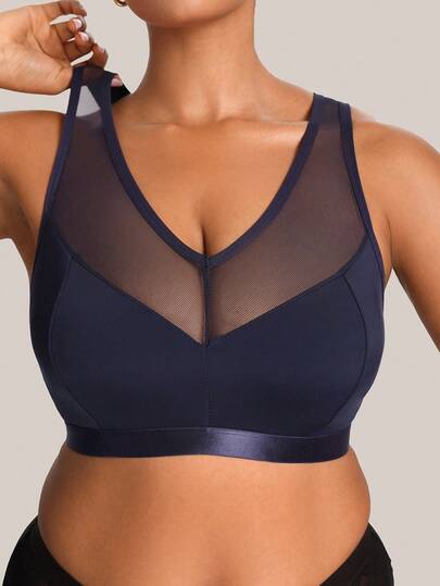 SHEIN Áo ngực không gọng phối lưới thoải mái cho nữ size lớn