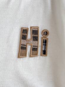 Playful Pals 2件組小男孩夏季休閒套裝，熊圖案與字母刺繡圓領插肩袖上衣搭配卡其格紋短褲，時尚舒適童裝 - 卡其色 - 查看 6