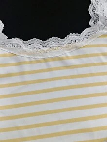 IslaSuriya 女士条纹蕾丝拼接吊带背心 - 黃色 - 查看 4