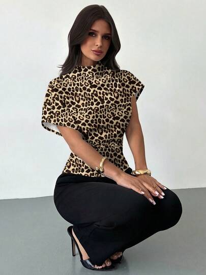 Firerie Blouse en lin de fibre de bambou abricot pour femmes, col froissé, manches asymétriques, taille cintrée, pour tous les saisons