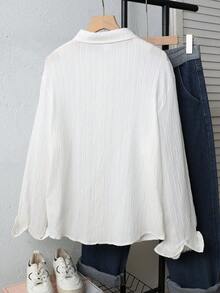 SHEIN Teen Girl Casual Daily Versatile Comfortable Loose Solid Color Collared White Shirt Fall/Winter - White - View 7