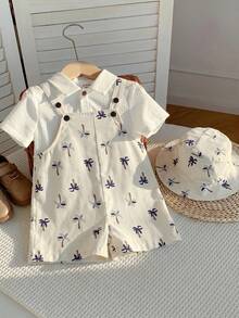 SHEIN Bộ áo liền quần và mũ in hình cây dừa nhiệt đới cho bé trai, thích hợp cho kỳ nghỉ hè và mặc hàng ngày. - Nhiều màu - Xem 6