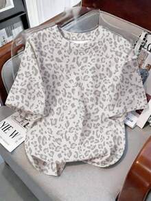 T-shirt col rond à manches courtes polyvalent et minimaliste pour jeunes filles, adapté pour l'été - Multicolore - Voir 3