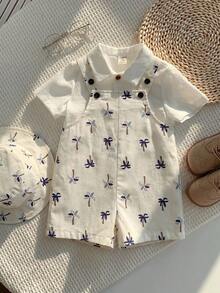 SHEIN Bộ áo liền quần và mũ in hình cây dừa nhiệt đới cho bé trai, thích hợp cho kỳ nghỉ hè và mặc hàng ngày. - Nhiều màu - Xem 8