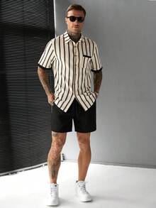 SLATEMANN Men's Casual Striped Patchwork Shirt Set - Multicolor - View 5