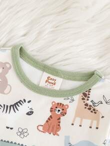 Cozy Pixies Bộ đồ ngủ 2 mảnh cho bé trai/bé gái, in hình động vật hoạt hình, chất liệu mềm mại, cổ tròn, tay dài và quần ôm sát. - Nhiều màu - Xem 3