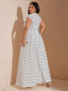 SHEIN BAE CURVE Plus Size Women's Black And White Cap Sleeve Waist Cinched Elegant 1960s 90s 1950s Vintage 1920s 70's Dress High Neck Maxi Brunch Party Wedding Guest - Black and White - View 2