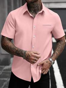 Manfinity Homme White Men's Casual Business Short Sleeve Shirt - Pink - View 4