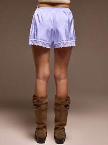 MUSERA Quần short satin co giãn, kiểu dáng dễ thương, viền ren, thích hợp cho kỳ nghỉ hè, phong cách boho, quần dài mùa xuân, đi nghỉ mát. - Màu Lilac Tím - Xem 3