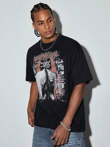 Modcrash Men's Street Fashion Black T-Shirt With Heavy Metal Style Graphic - Black - View 6