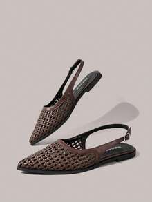 Styleloop Giày nữ, khóa cài, viền trang trí, giày bệt - Nâu đậm - Xem 4