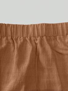 LUMIGAL Women's Solid Color V-Neck Pleated Top And Pants Casual Suit - Coffee Brown - View 8