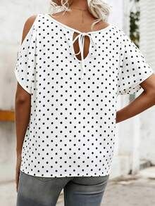 EMERY ROSE Kaos Motif Polkadot, Kaos Tanpa Bahu, Atasan Musim Panas Wanita, Ukuran Besar, Gaya Retro, Cocok untuk Semua Musim, Sempurna untuk Pakaian Kasual dan Acara Sosial. - Dark Grey - View 2