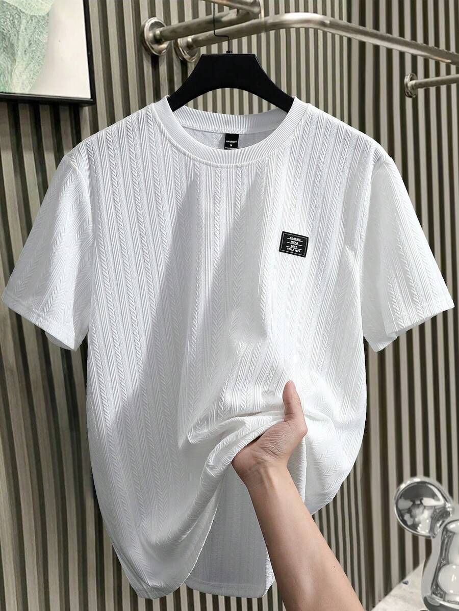 Manfinity Homme Áo thun nam tay ngắn cỡ lớn, dệt jacquard họa tiết bông lúa mì, thời trang đa năng, phù hợp mặc hàng ngày, món quà lý tưởng cho bạn trai hoặc chồng. - trắng - Xem 1
