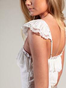 Rouah Boho Romantic Elegant Lace Mix Milk Maid Midi Dress - Perfect For Summer Occassion Day White Wedding Vacation Holiday - White - View 3