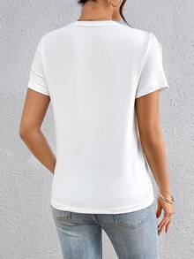 SHEIN Summer Fashion Solid Color Tassel Decorated T-Shirt - White - View 2