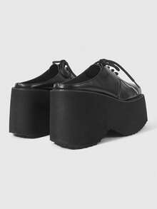ROMWE Grunge Punk Giày sandal đế xuồng cao gót thời trang nữ, kiểu dáng punk mùa xuân thu, khóa kéo phía trước, buộc dây trang trí, một gót duy nhất, đa năng cho tiệc tùng, kỳ nghỉ, hộp đêm, hoạt động ngoài trời. - màu đen - Xem 4