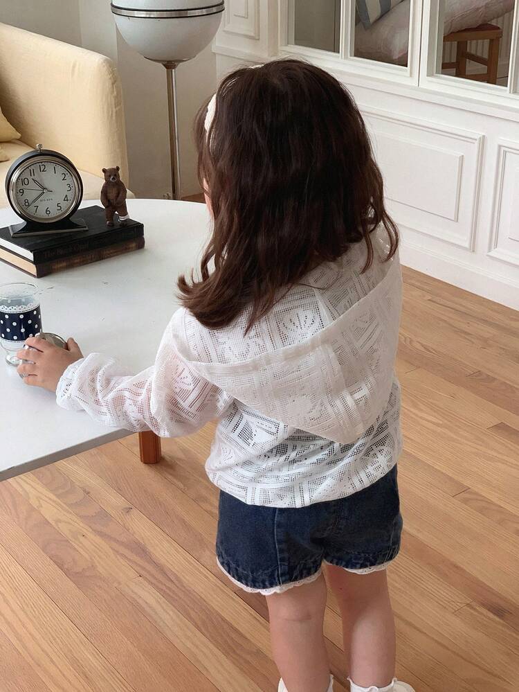 Infant/Toddler Girls' Korean Style Solid Color Textured Long Sleeve Hooded Jacket