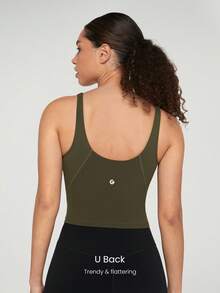 GLOWMODE FeatherFit™ Short Tank Top With U-Back, For Low-Impact Activities Like Yoga And Everyday Wear In Autumn And Winter - Army Green - View 6
