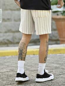Devon Thys Quần short nam mùa hè sọc cạp chun có dây rút - Màu Khaki - Xem 2