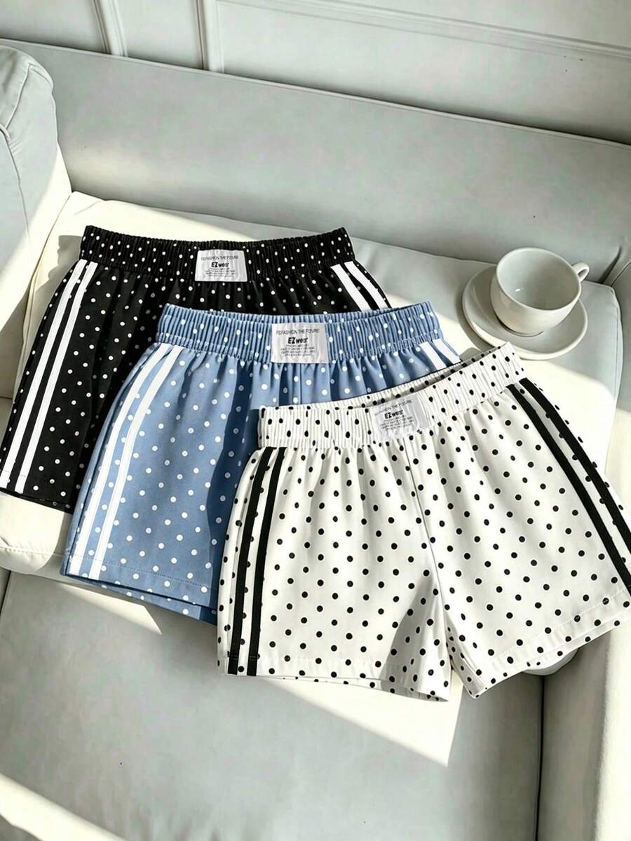 Comfortcana 3pcs Women Comfortable Casual Polka Dot Shorts, Suitable For Daily Wear - Multicolor - View 1