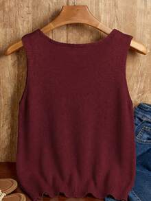 EMERY ROSE Women's Solid Color Minimalist Sleeveless Knit Top, Everyday Wear - Burgundy - View 2