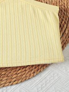SHEIN Tween Girls Spring & Summer Sleeveless Knit Jacquard Textured Camisole Top With Ruffle Hem A-Line Skirt Shorts 2-Piece Set, Light Yellow - Yellow - View 6