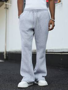 Manfinity Hypemode Men's Grey Autumn Casual Dress Sweatpants,Streetwear Baggy Joggers,Y2K Vintage Flared Bell-Bottoms,Oversized Crescent-Shaped Relaxed Fit Trousers - Light Grey - View 7