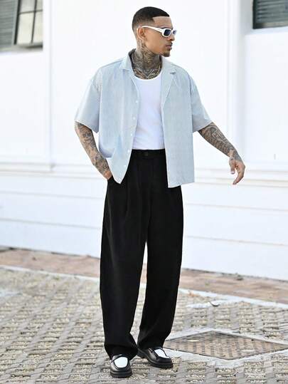 Devon Thys Men's Loose Fit Pleated Fold & Slant Pocket Pants, For Fall
