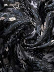 ROMWE Goth 宽松哥特骷髅植物印花黑色加大码短裤，神秘暗黑风格 - 黑色 - 查看 4