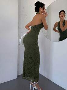 Firerie New V-Neck Sleeveless Textured Bodycon Maxi Dress, Elegant For Valentine's Day Date Dinner Date, Spring/Summer Olive Green,Graduation Dress,Wedding Guests - Army Green - View 2