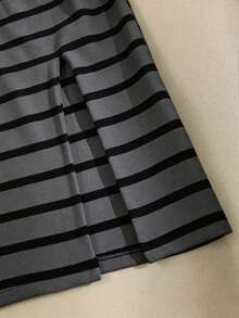Franclia Women's Elegant Fitted Striped Square Neck Slimming Colorblock Commuter Office Dress, Spring/Summer, Bodycon, Slit, Stretchy - Dark Grey - View 3