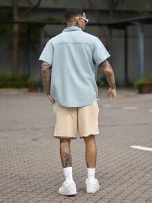 Devon Thys Áo sơ mi denim vá túi cotton cho nam không có áo phông, trang phục dạo phố thiết yếu - Rửa nhẹ - Xem 6