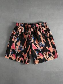 ROMWE MEN Street Life Men's Elastic Waist Shorts With Artist Graffiti Print - Multicolor - View 1