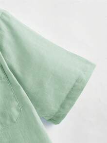 SHEIN Boys' Woven Short Sleeve Round Neck Half-Open Shirt - Mint Green - View 4