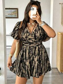 Vionelle Plus Size Women Allover Print Casual Versatile Jumpsuit Pants - Black - View 6