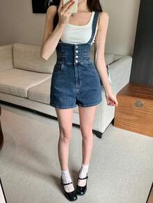 DAZY Spring Summer Distressed Washed Denim Slim Fit Women's Overalls And Jumpsuits Everyday Club Navy Blue Casual Sexy - Blue - View 7