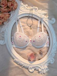 Crystal Vow Sujetador con aros bordado sexy de talla grande - Blanco - Ver 9