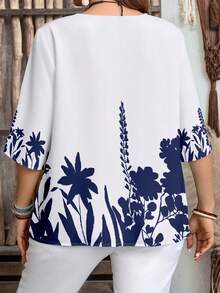 EMERY ROSE Women's Floral Print Notched Collar Casual Blouse, Spring/Summer - White - View 2
