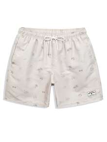 Palasendo Pantalones cortos de playa casuales con cordón y estampado para hombres - Beis - Ver 3