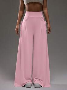 Dewbera Dewbera Pantalones deportivos casuales de malla con pliegues para mujer, adecuados para primavera y otoño - Rosa Pálido - Ver 6