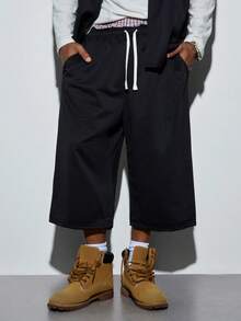 Modcrash Herren Sommer Neue Locker Sitzende Casual Sport Shorts, Fitness Shorts, Elastischer Bund mit Kordelzug verstellbar, Seitentaschen für bequemes Tragen, geeignet für Zuhause und Straßenmode - Schwarz - Übersicht 4