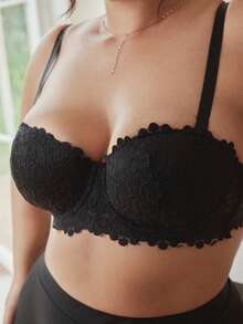 Slumbrini Plus Size Women's Black Lace Strapless Bra - Detachable Straps, Comfortable All Day Wear - Black - View 7