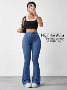 SHEIN Tall Quần jeans ống loe cạp cao nữ, kiểu dáng thường ngày, đa năng. - Màu xanh lam - Xem 6