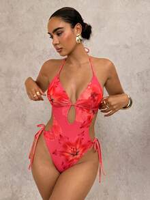 Swim Glamine Áo tắm liền thân gợi cảm cổ yếm, khoét lỗ, in họa tiết hoa dành cho nữ - Nhiều màu - Xem 3