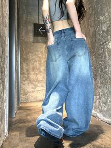 DAZY Celana Jeans Kasual Wanita dengan Hiasan Rhinestone yang Melimpah - Biru - View 2